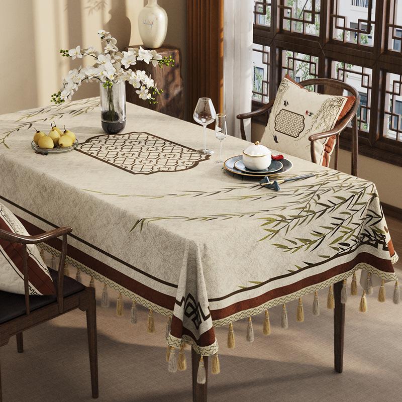 Zen Tablecloth Light Luxury High-End Dining Table Tablecloth Classical Chinese Style Rectangular Dust-Proof Cover Coffee Table Cloth