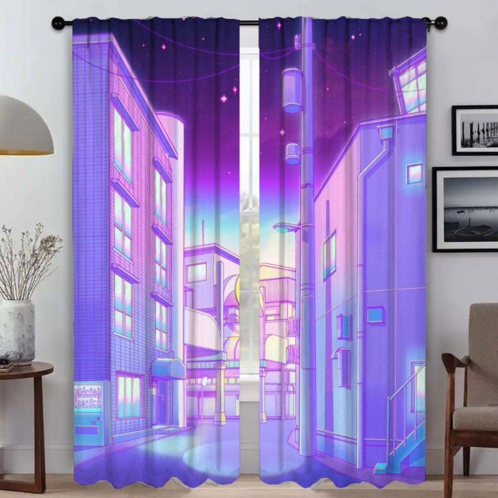 City Pop Curtains for Bedroom Halloween Decoration Kitchen Curtains 2 Pieces Window Curtain Partition Living Room Curtain Shades
