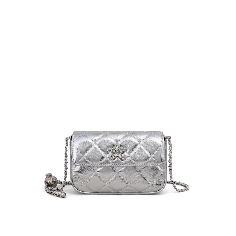 Осенняя универсальная сумка через плечо, новая сумка на цепочке из натуральной кожи, серебристая, высокого качества, маленькая квадратная сумка