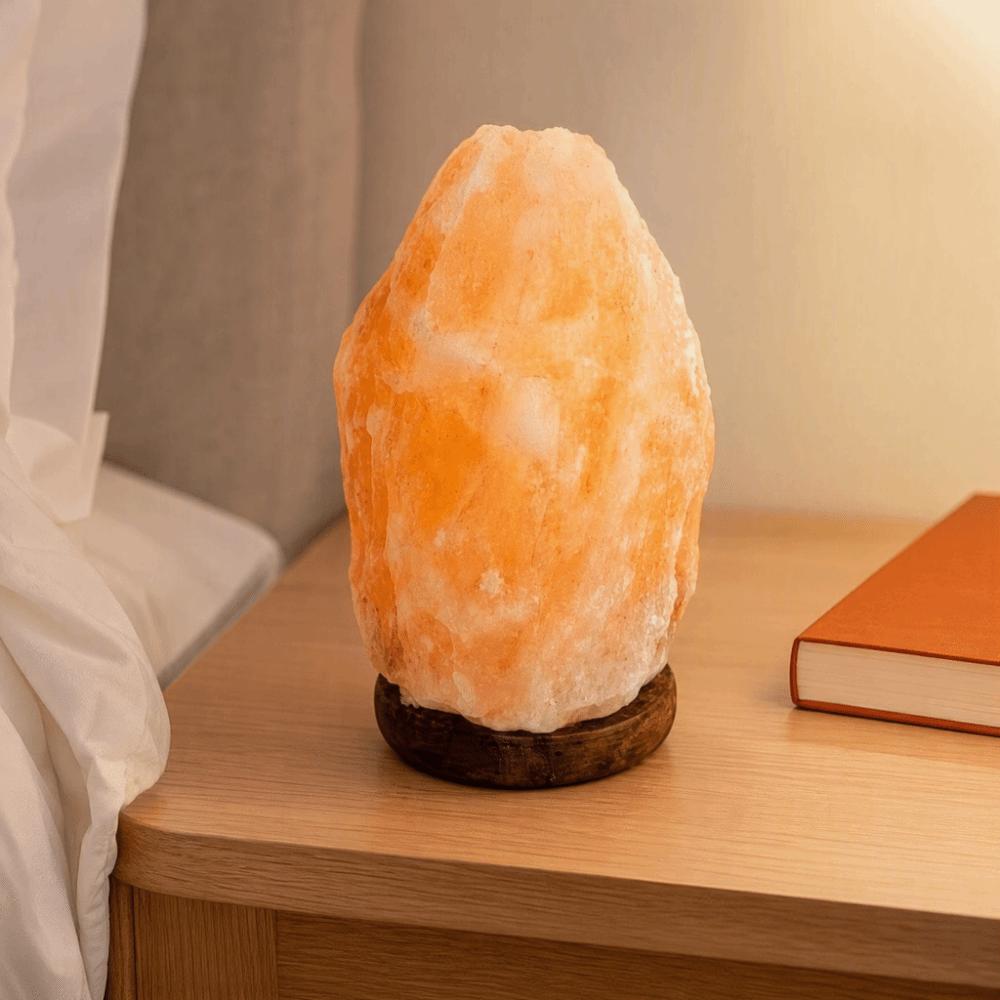 Wooden Base Salt Light Orange Glow Night Lamp Decorative Night Light  Bedside