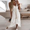 V-neck Lace Up Cover Up for Woman Sexy Lace Loose Solid Color Beach Dress