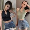 Women's Crop Top Corset Tops Knitted Vest Tight Zipper Sleeveless Top