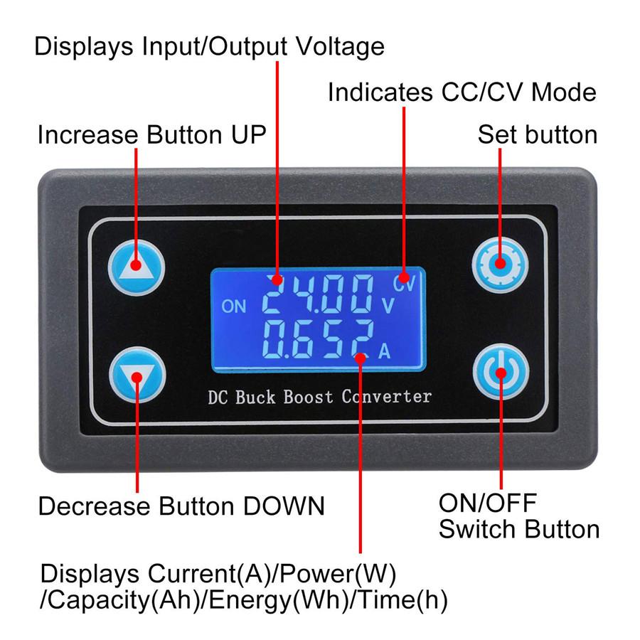 Модуль питания регулируемый постоянного напряжения повышающе-понижающий с ЖК-дисплеем