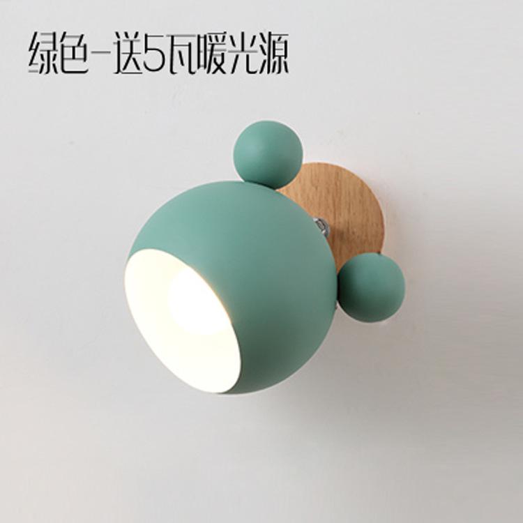 Nordic Creative Macaron Simple Personality Спальня Микки Маус Мультфильм Теплая Детская Комната Ночник Деревянный Настенный Светильник