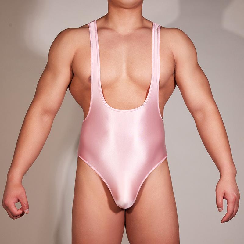Сексуальный мужской цельный боди мужской масляный глянцевый глубокий U-образный вырез эластичный комбинезон с открытой спиной комбинезон прозрачные экзотические колготки боди топы