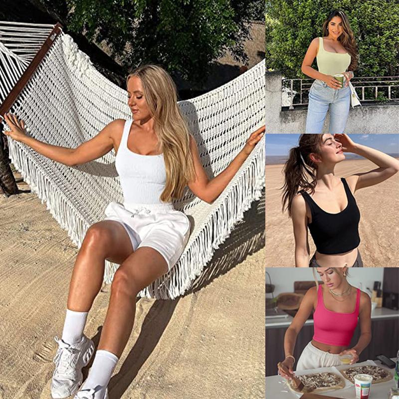 Женская мода без рукавов, летний однотонный простой сексуальный жилет с квадратным воротником, тонкая рубашка с пупком, спортивный удобный жилет для йоги