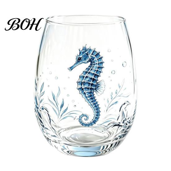 Stylish Nautical Themed Cup Marine Animal Theme Clear Glass Tumbler, Handcrafted Painted Glassware, Elegant Celebration Gift Creative Unique Drinking