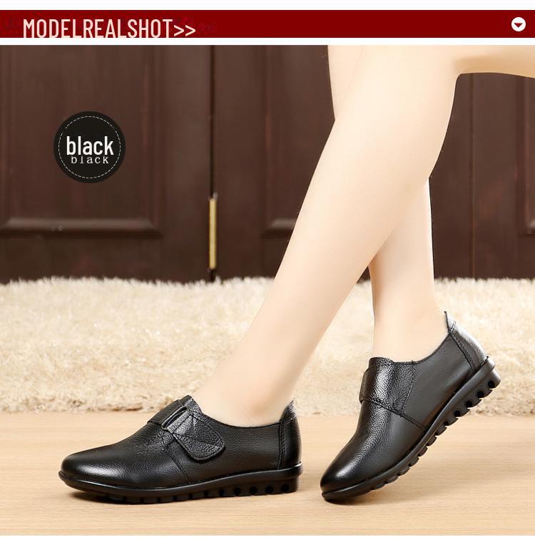 Женские нескользящие туфли на плоской подошве из натуральной кожи: Большие размеры, модели весна/осень/весна, для людей среднего возраста/пожилых людей, доступны теплые зимние варианты.