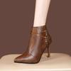 Fashion Women's Slim Heel Cotton Boots New Winter Pointy Back Zipper Metal Buckle Anti-slip Wear-resistant Short Boots