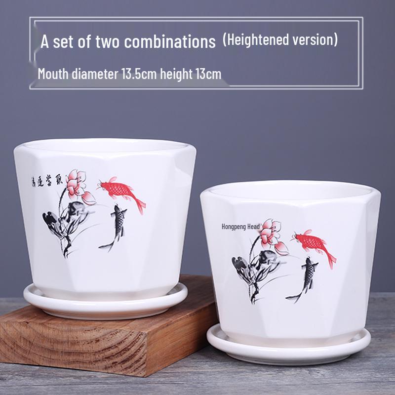 2025 Большой керамический цветочный горшок с поддоном для балкона и гостиной - Орхидея и Суккуленты в стиле альбома