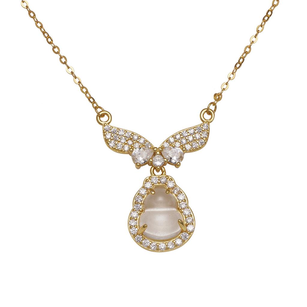 Ожерелье с крыльями ангела из стерлингового серебра 925 пробы, инкрустированное кварцитом и нефритом, для женщин, легкое, роскошное, с подвеской в виде тыквы, темпераментная цепочка на ключицу