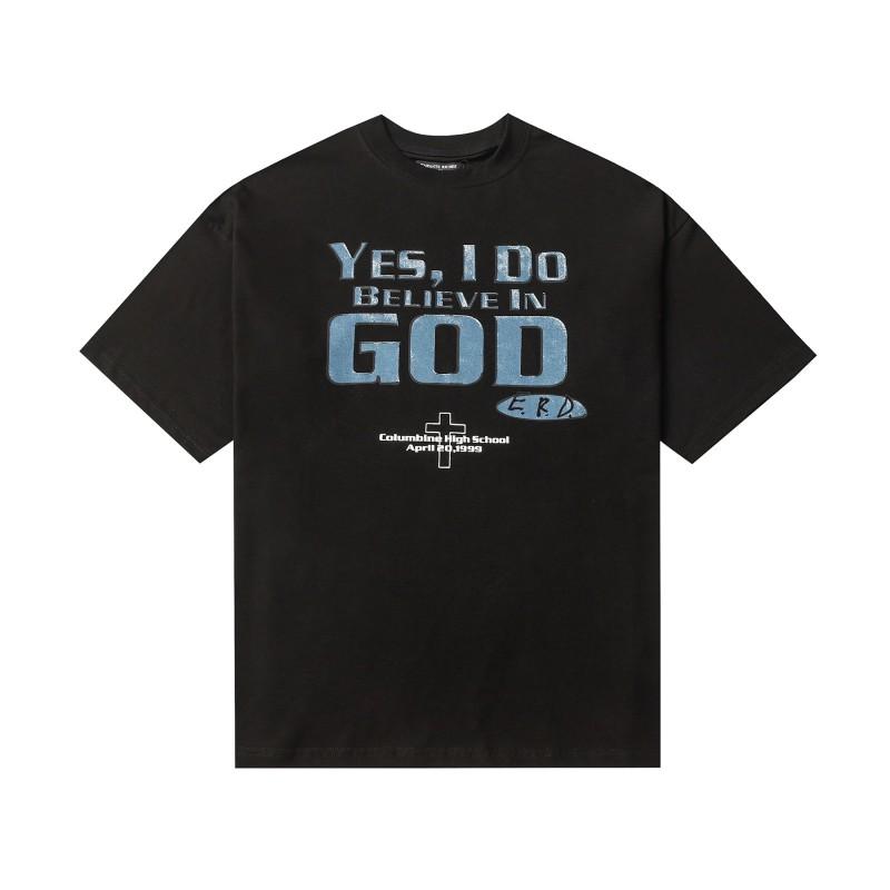 Vintage Letter Print T-Shirt Men Women Loose Fit Short Sleeve Cotton Tee