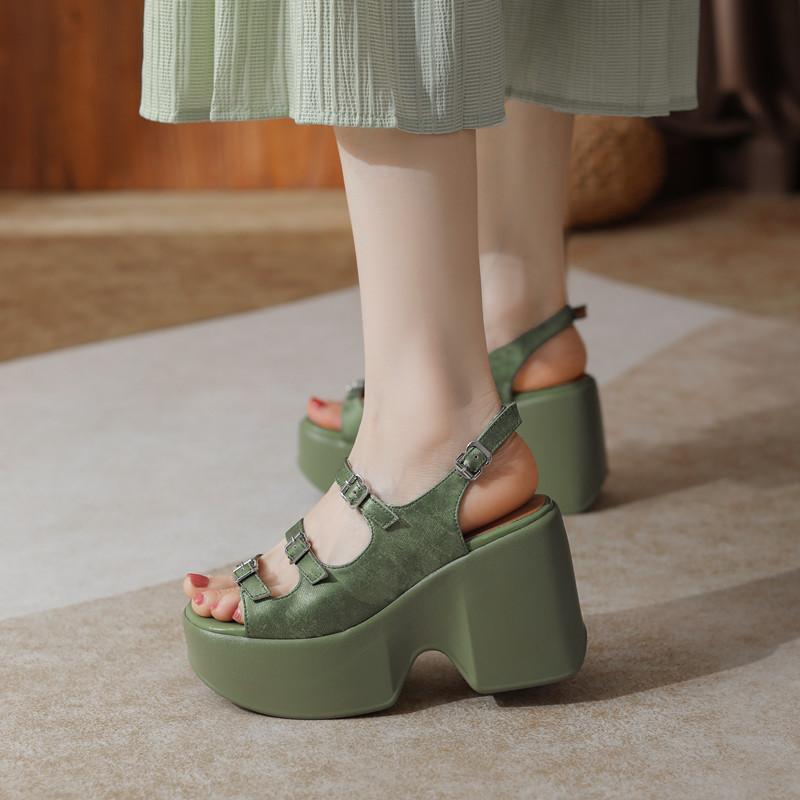 Модные пляжные сандалии на толстой подошве для женщин на лето Простые и универсальные босоножки на высоком каблуке для женщин