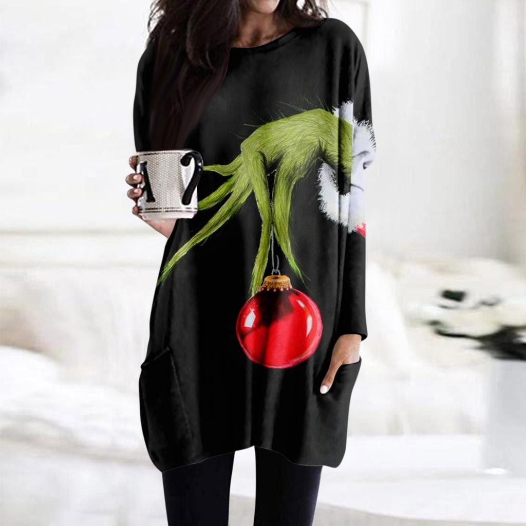 Женская футболка и весенне-осенние топы с круглым вырезом, длинными рукавами и карманным принтом стандартного кроя