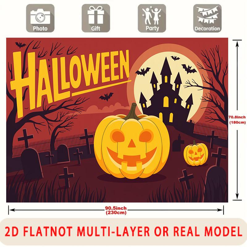 Party Backdrop Halloween Castle Flat Pumpkin Spooky Multi Layered Celebrations Celebration Photo Booth Front Door Decor