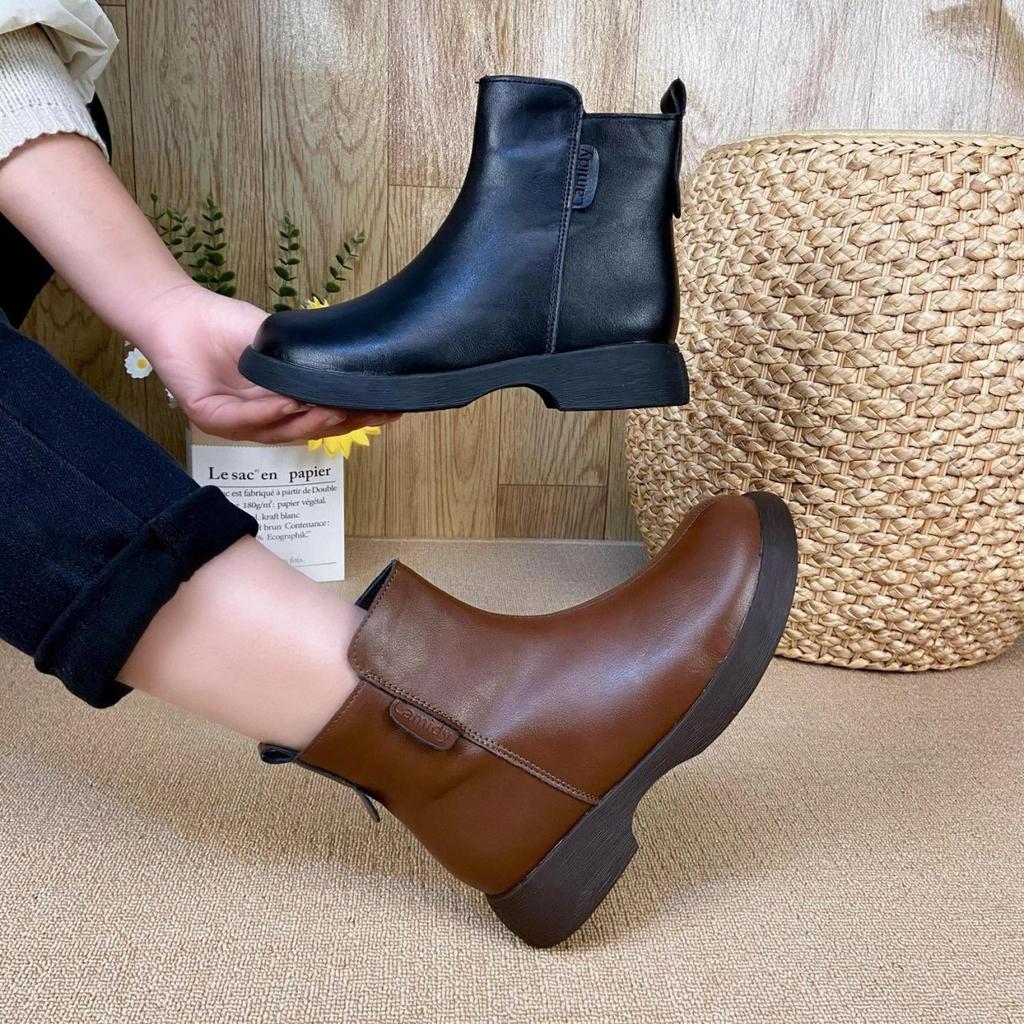 Soft leather soft sole retro velvet warm Martin boots women's autumn and winter new non-slip comfortable versatile short boots
