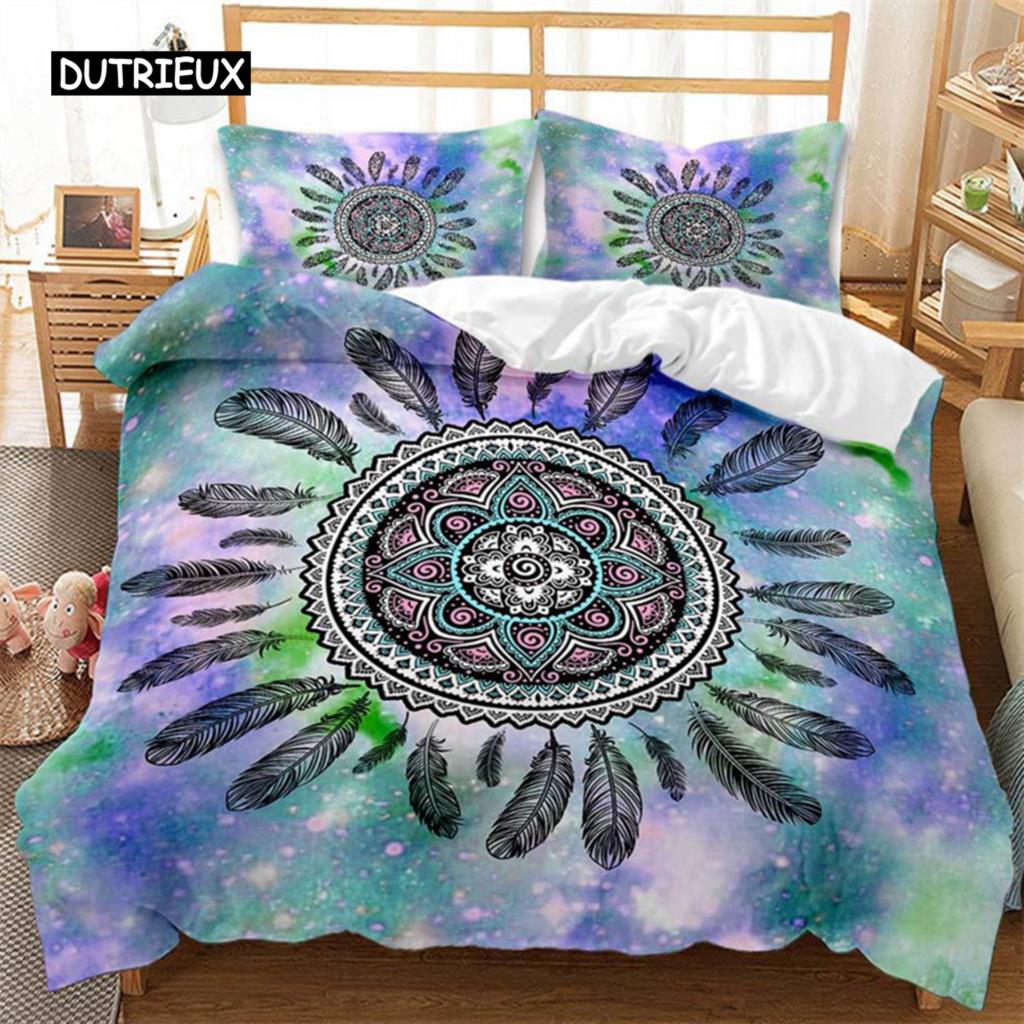 Пододеяльник Dreamcatcher Bohemia Mandala Floral Feather Комплект постельного белья King Single для детей и взрослых Микрофибра Starry Sky Пододеяльник