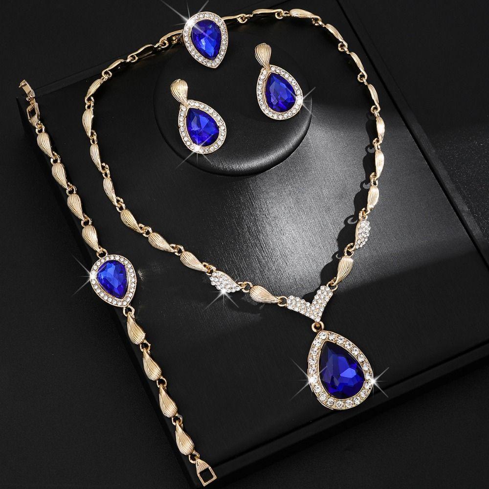 Bracelet Ring Necklace Earrings Set Water Drop Pendant Women Jewelry Set Gifts
