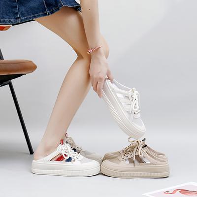 2025 корейская версия лето новые полуподнос белые туфли женские дышащие студенческие увеличивающие рост повседневные туфли женские уличные снимки Q2658