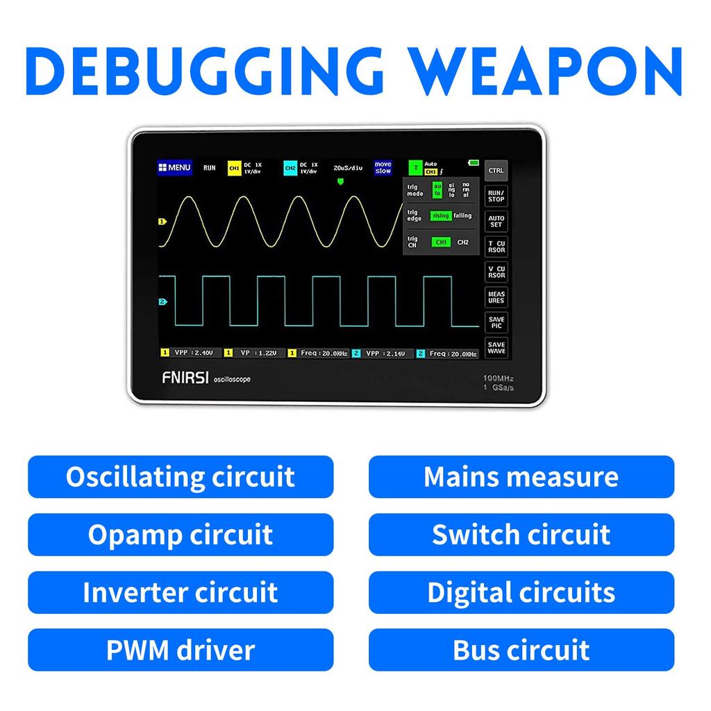 FNIRSI 1013D Oscilloscope Handheld Tablet Portable Digital Storage Oscilloscope 2 100Mhz Sampling TFT LCD Touchscreen - Oscilloscope, Kit, Channels,
