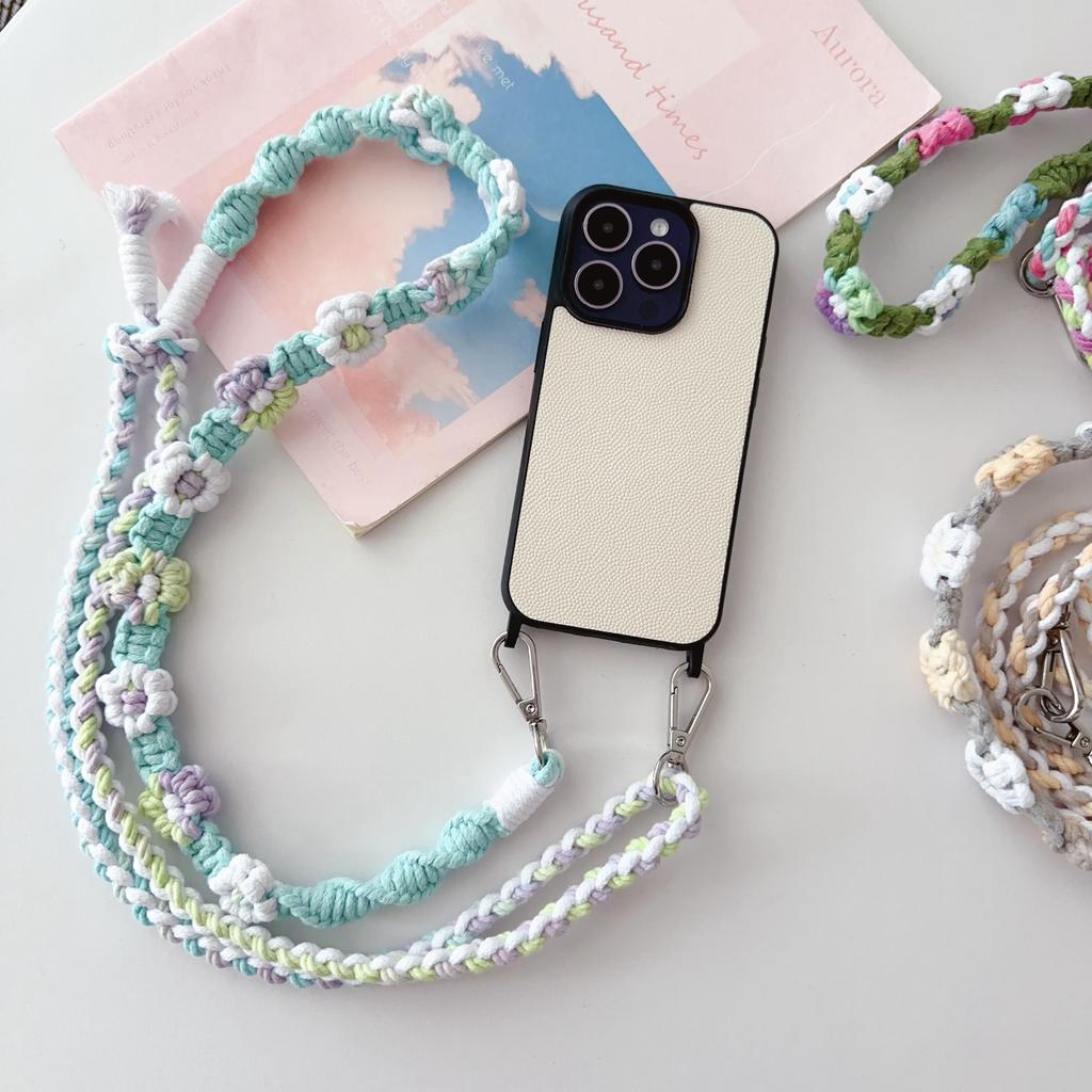Braided Flower Phone Lanyard Cotton Rope Adjustable Crossbody Strap,Length: 120cm