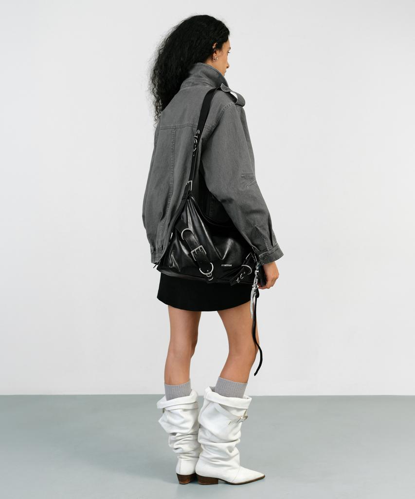 INSTANTFUNK Layered Collar Rider Jacket - Gray