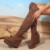 Модные женские ботфорты на танкетке, женские осенние новые модные ботинки на толстой подошве с высоким голенищем, женские ботфорты выше колена, длинные боты, большой размер 42