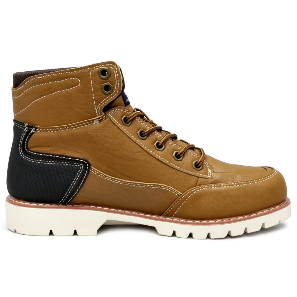 EDWIN Waterproof Casual Sneaker PU Wide Premium Size Men's High-Top Boots, Lightweight, Boots, Leather, Fit, Material, Stylish, Lace-Up Boots, Camel,