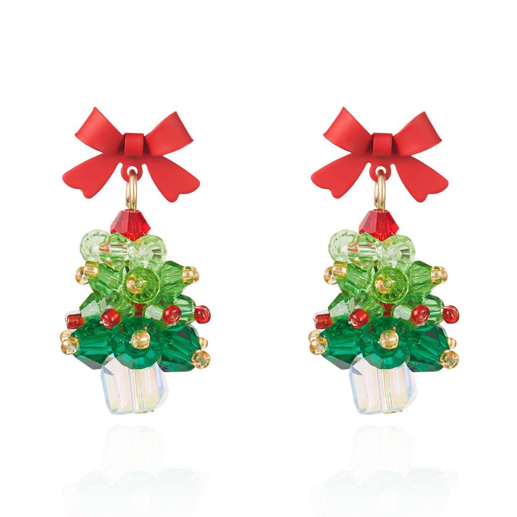 Colorful Rhinestone Christmas Tree Earrings: Unique, Luxurious, and Exaggerated Festive Style