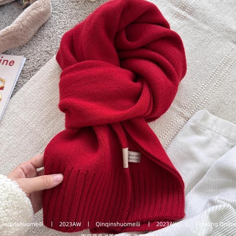 Новый вязаный шерстяной вязаный кашемировый шарф для женщин и пар, новый универсальный однотонный шарф для зимы