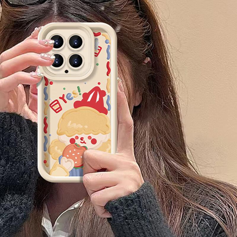 Phone Case for Xiaomi 15 with Lanyard, Shockproof Camera Protection, Full Coverage Anti-Fingerprint Soft, Creative Painted Cartoon Hamburger Girl