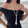 Ожерелье с кисточками из жемчуга в европейском и американском стиле: Элегантная длинная цепочка на ключицу с бусинами и кристаллами