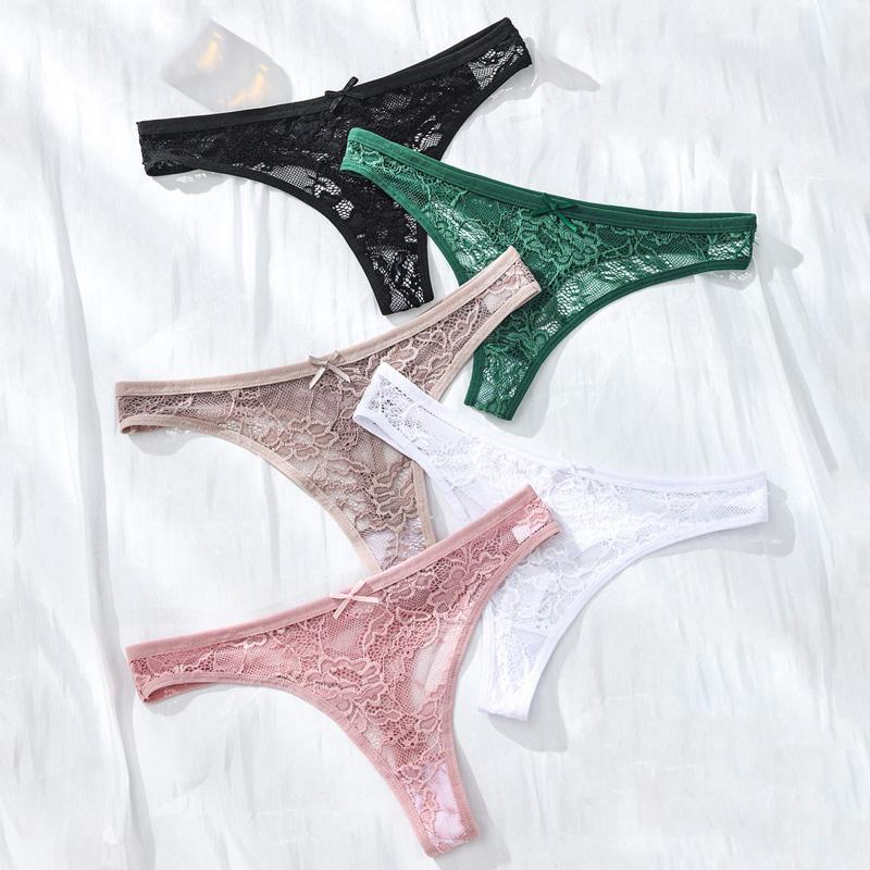5Pcs/Set Women Thongs Sexy Lace Panties Low Waist Underwear Girls Briefs G-String Breathable Ladies Panty Floral Female Lingerie