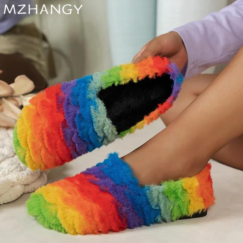 Модные меховые женские туфли на плоской подошве, лоферы, модные новые повседневные туфли из хлопка для женщин 2024 года, новые зимние ботинки для ходьбы, зимние уютные женские туфли Zapatos