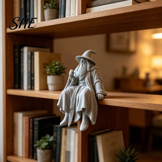 Shelf Edge Wizard Decoration 3D Printed Figurine, Small Sitter, Collectible Low-key High-end Art Desktop Ornament for Bookshelves, Desks, TV Cabinets,