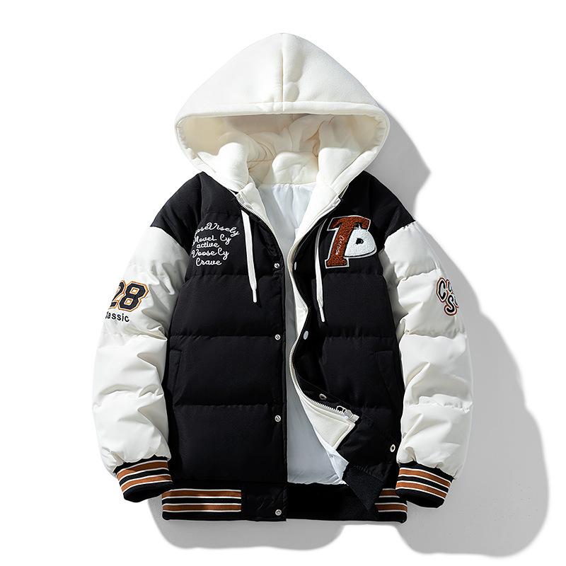 Men's New Cotton Coat Winter Thickened Down Cotton Coat Fake Two-piece Trendy Hooded Casual Teen Men