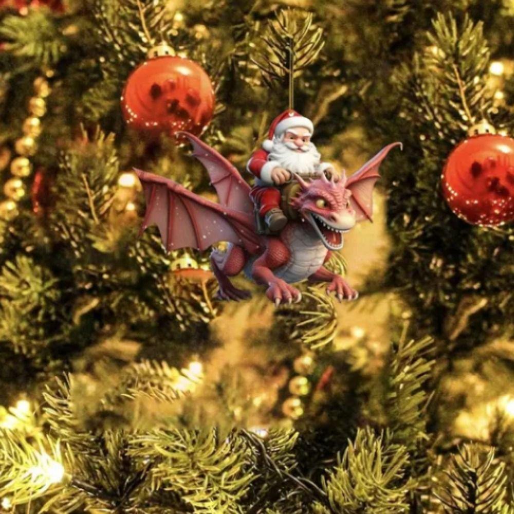 Мультяшное Рождественское украшение Санта Клаус Акриловая подвеска на елку Динозавр Новый год