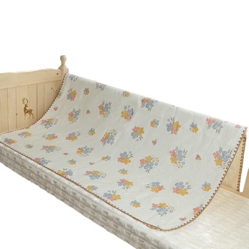 Soft 4-Layer Cotton Muslin Blanket Baby Toddler Nap Time Washable Towel Wrap With Scallop Edge 110x110cm
