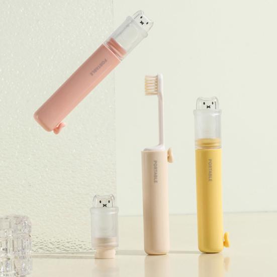 Многофункциональная зубная щетка 2-в-1 с 2 сменными насадками Портативная для дома, путешествий, туризма, кемпинга с футляром для хранения зубной пасты