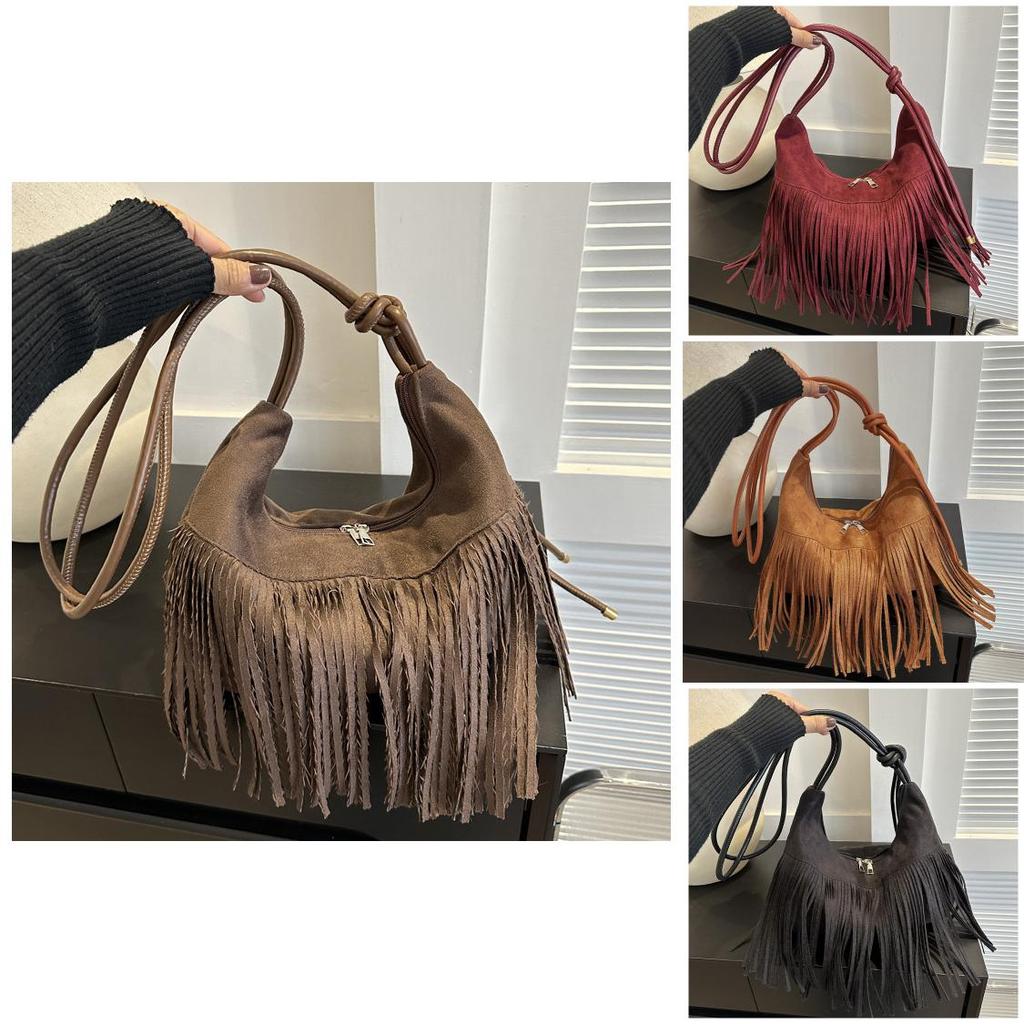 Модная бахрома Большая вместимость 2024 Новая Ретро Популярная Женская Простая Одноплечевая Наплечная Сумка