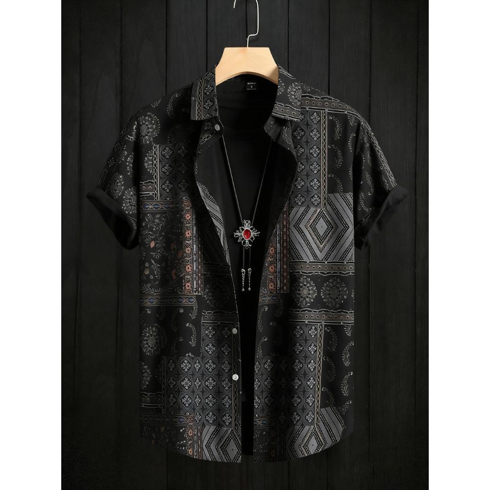 Мужская летняя модная рубашка с принтом и коротким рукавом 2026, ретро-трендовая рубашка с лацканами для мужчин, гавайская пляжная повседневная рубашка