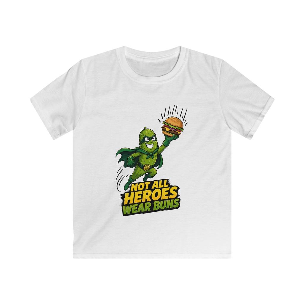 Pickle Superhero Burger Food Humor Funny Rescue Kids Softstyle Tee