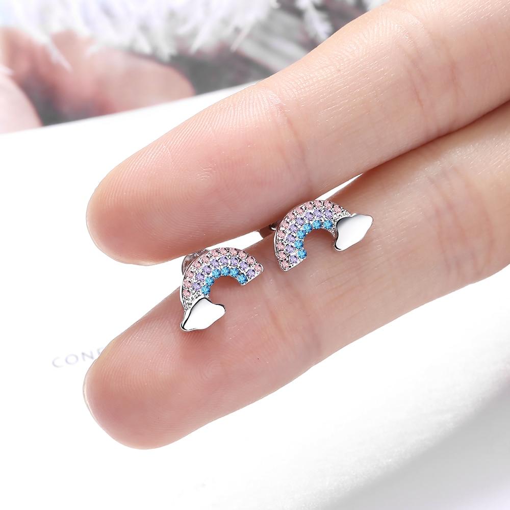 925 Sterling Silver Simple Cute Rainbow Clouds Stud Earrings With Colored Zircon For Girl Birthday Gift Dropshipping S -E920