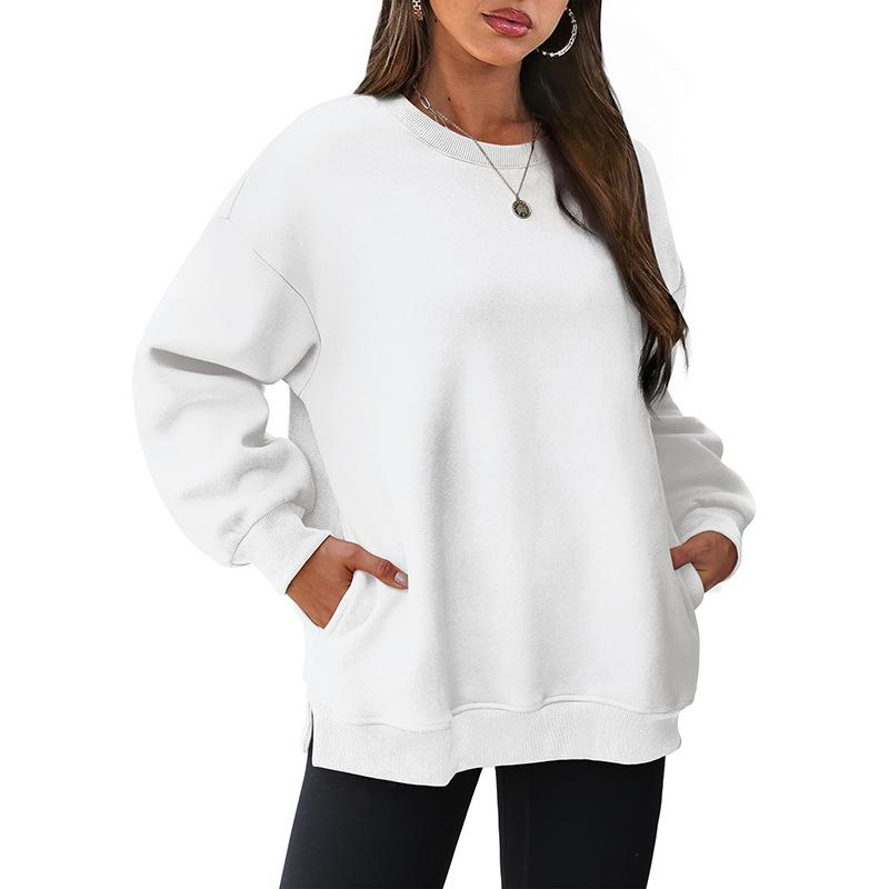 VEZFAA Женские модные повседневные весенне-осенние однотонные блузки и рубашки с круглым вырезом и длинными рукавами с принтом