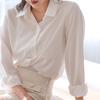 Весна Осень Универсальная Рубашка Женская Свободная Ленивый Стиль Длинный Рукав Поло Воротник Профессиональная Рубашка Блузки и Рубашки