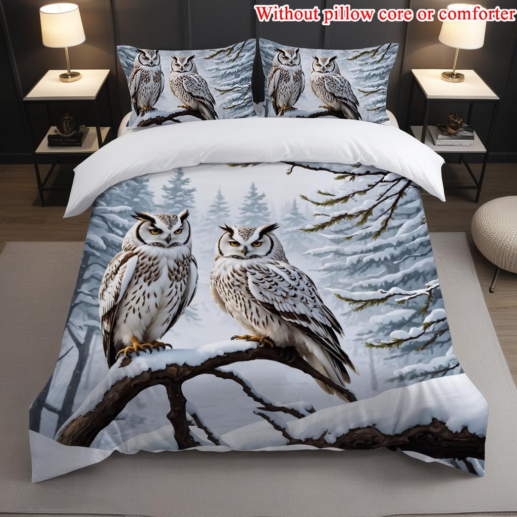 Сова 3D Цифровая печать Набор из трех предметов Приятный к коже Дышащий Пододеяльник Постельное белье для общежития