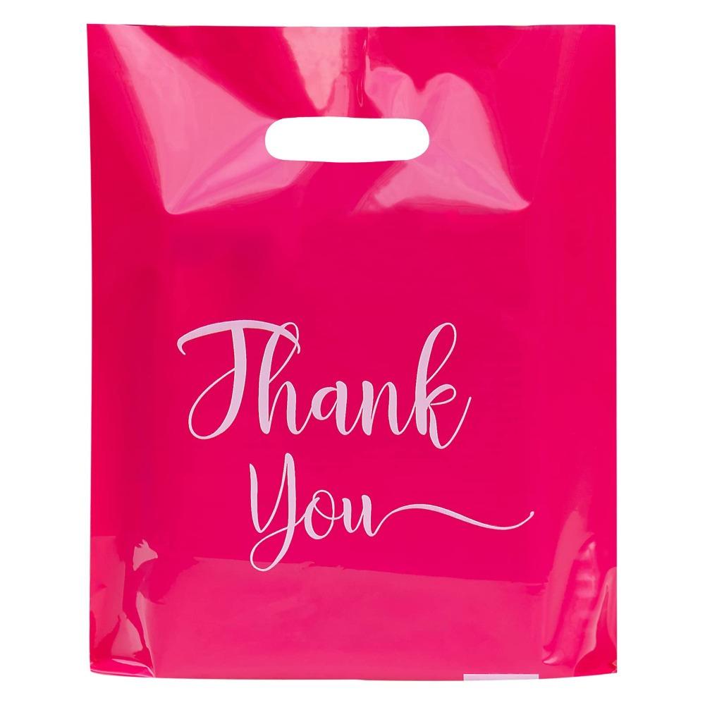 50pcs Thank You Bags Plastic Shopping Bags Reusable Bags with Handles Retail Boutique Bags for Supermarkets Business Gifts Shops Clothes Parties