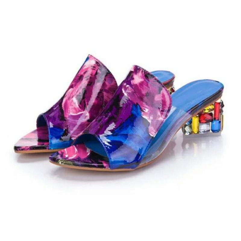 Crystal Sandals Ladies Open Toe Sandals Square Heels Spring Summer Shoes Sandals Women Footwear Sandalia Feminina