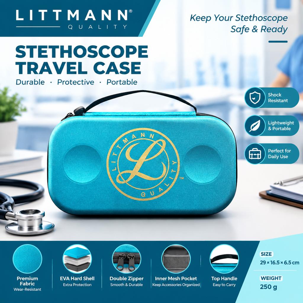 Stethoscope Carrying Case, EVA Hard Shell, Shockproof Travel Storage Pouch, 29 x 16.5 x 6.5 cm
