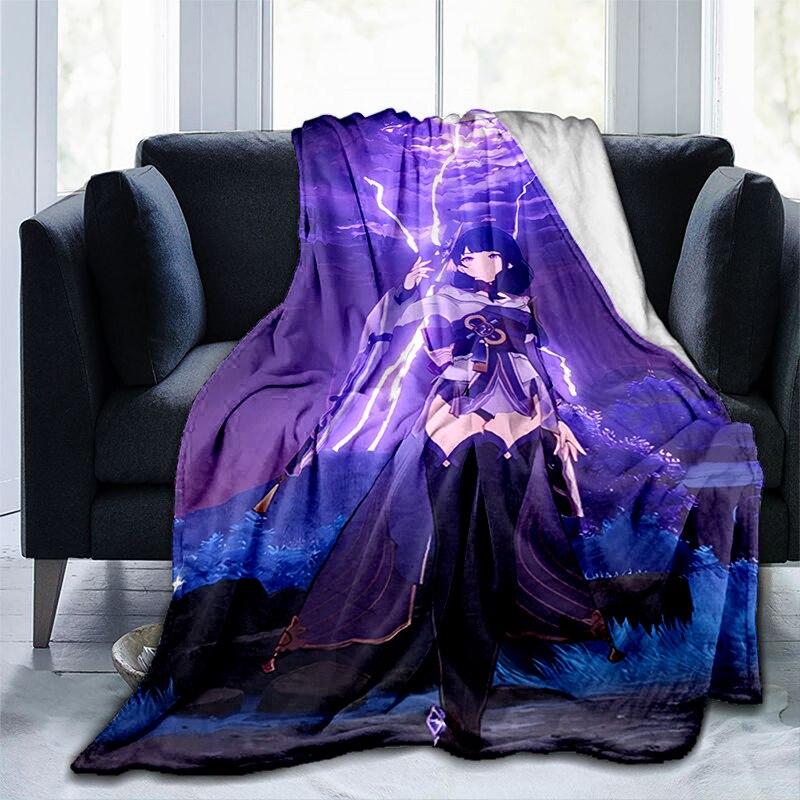Мультяшное одеяло с принтом Genshin, фланелевое теплое мягкое плюшевое одеяло для дивана-кровати, милое плюшевое одеяло в стиле аниме